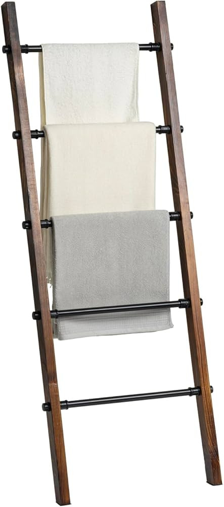 MyGift Rustic Burnt Wood Throw Quilt Blanket Ladder Farmhouse Style with 5 Black Metal Rungs, Bat... | Amazon (US)