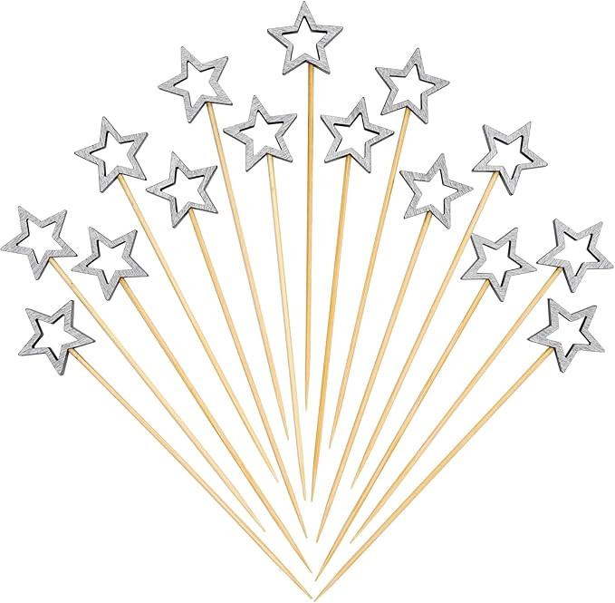 Minisland Matt Silver Star Cocktail Picks, 5.5 Inch Long Bamboo Fancy Toothpicks for Appetizers, ... | Amazon (US)