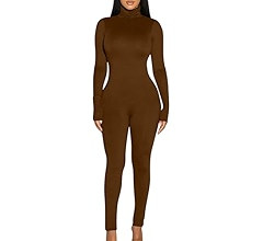 BORIFLORS Long Sleeve Jumpsuit for Women Sexy Turtleneck One Piece Bodycon Rompers Clubwear | Amazon (US)