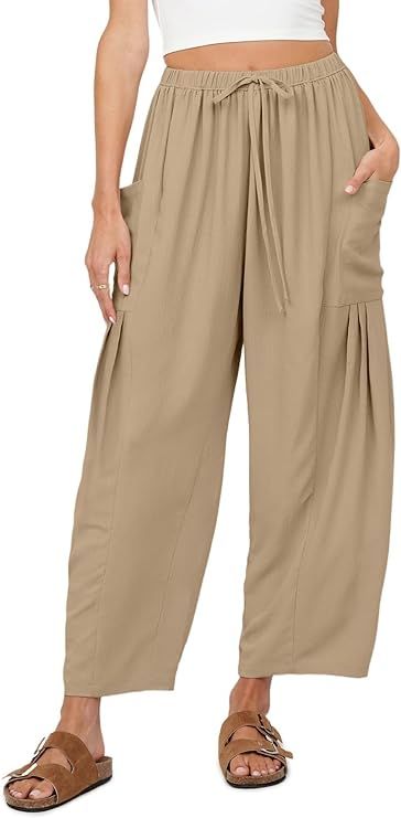 MEROKEETY Women's 2024 Casual Wide Leg Pants High Waist Drawstring Loose Fit Trousers with Pocket... | Amazon (US)