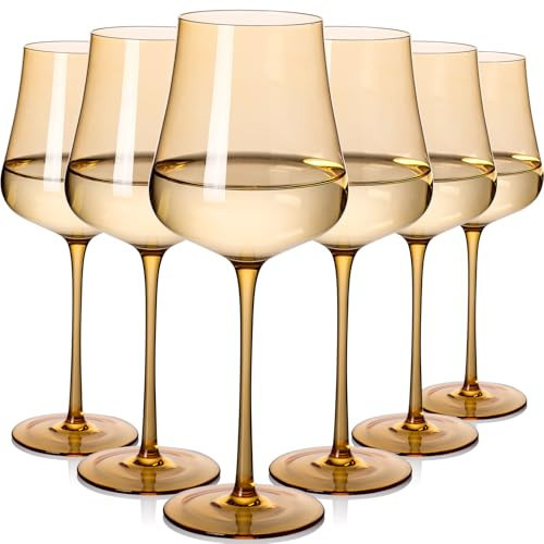 Amber Wine Glasses Set of 6-18oz Hand Blown Colorful Wine Glasses Unique Gift for Birthday,Wedding, housewarming | Amazon (US)