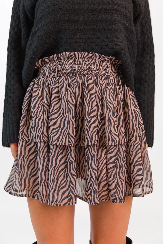 Breezy In Wild Over You Black and Tan Tiered Zebra Skort | Pink Lily