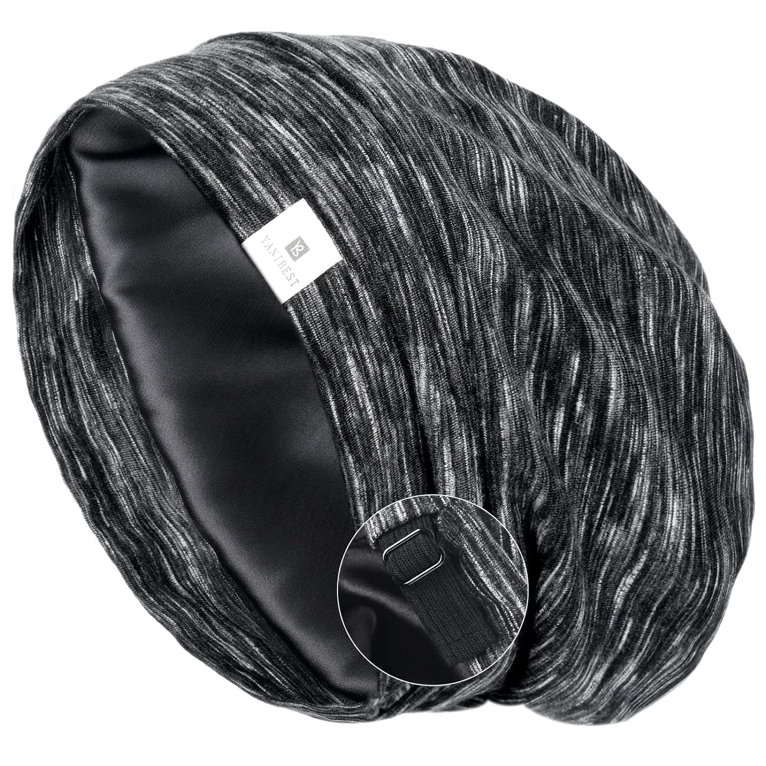 YANIBEST Silk Satin Bonnet Hair Cover Sleep Cap - Black Adjustable Stay on Silk Lined Slouchy Bea... | Amazon (US)