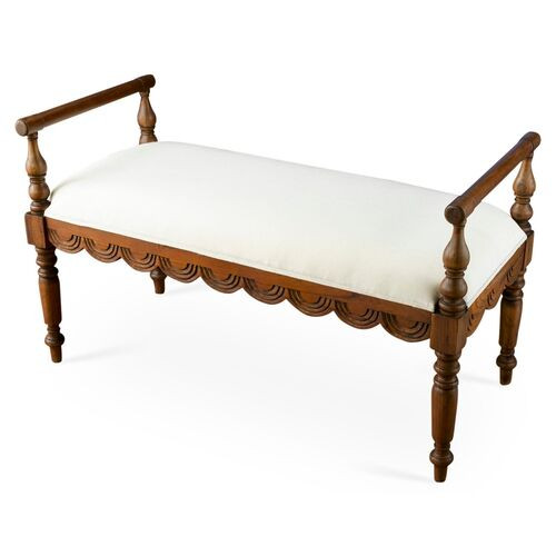 Callie Bench, Ivory/Brown | One Kings Lane
