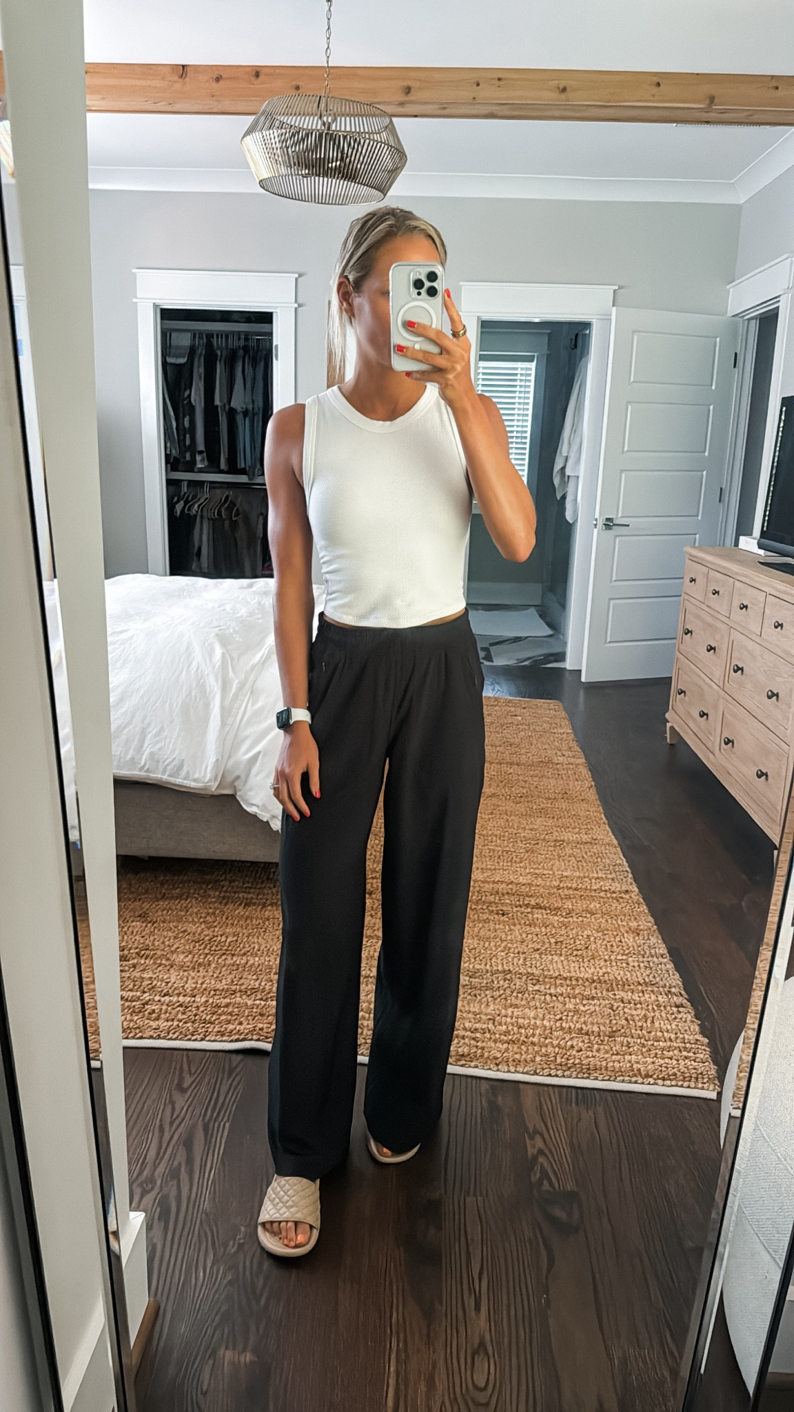 My go to work from home (casual) outfit. Wearing size XS/S top and size 4 bottoms. 

Also linking a similar pair of bottoms I saw on Amazon. 