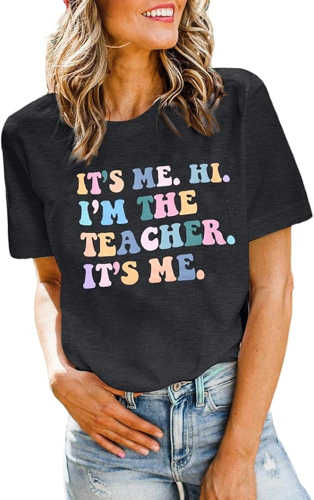 Teacher Shirts Women Kindergarten Teacher Shirt Funny Alphabet Print Tee Tops Cute Inspirational ... | Amazon (US)