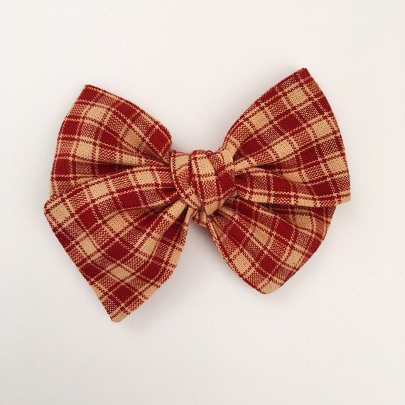 Red plaid homespun pinwheel bow | Etsy (US)