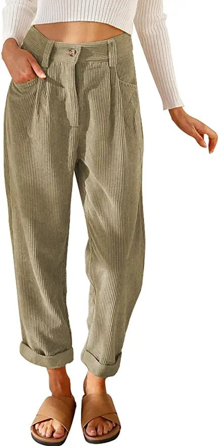 EVALESS Corduroy Pants for Women Casual High Waisted Straight Leg Pants Loose Comfy Trousers with... | Amazon (US)
