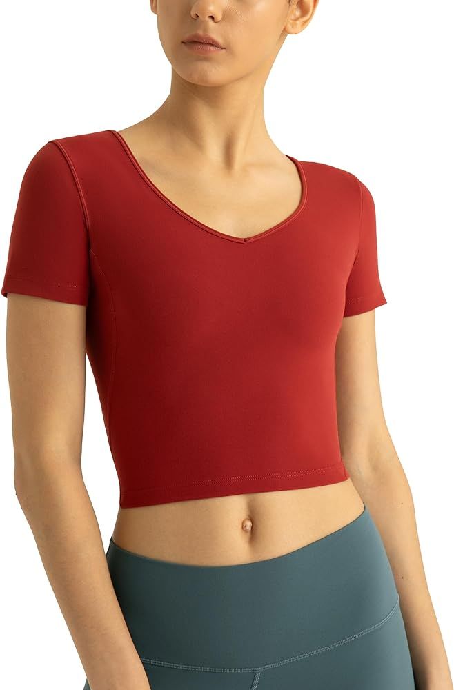Colorfulkoala Women's Dreamlux V Neck Short Sleeve Yoga Shirts U-Back Workout Tops | Amazon (US)