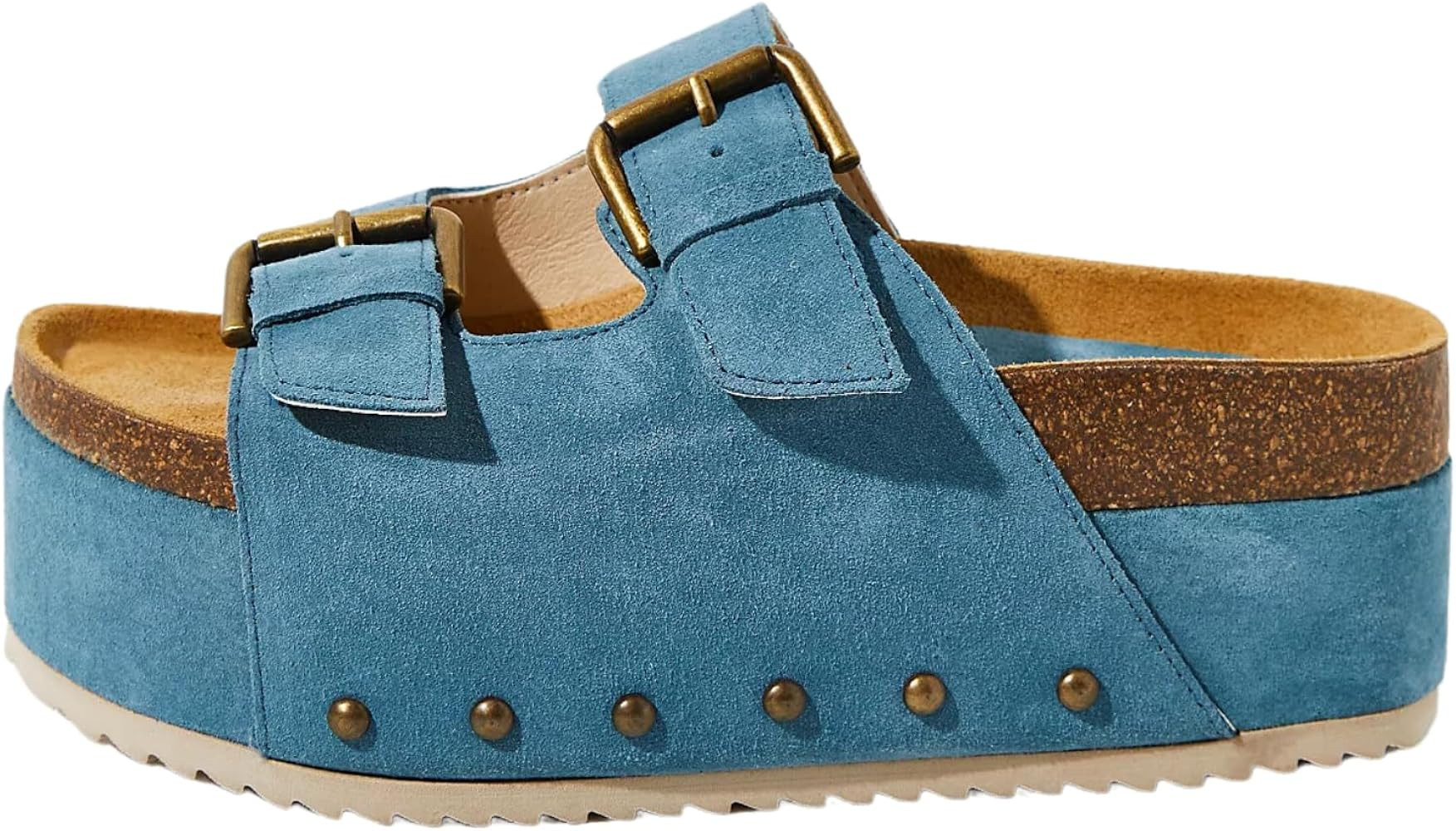 Yishaweiqi Women's Suede Platform Sandals Comfortable Cork Footbed Studded Flatform Sandals Adjus... | Amazon (US)