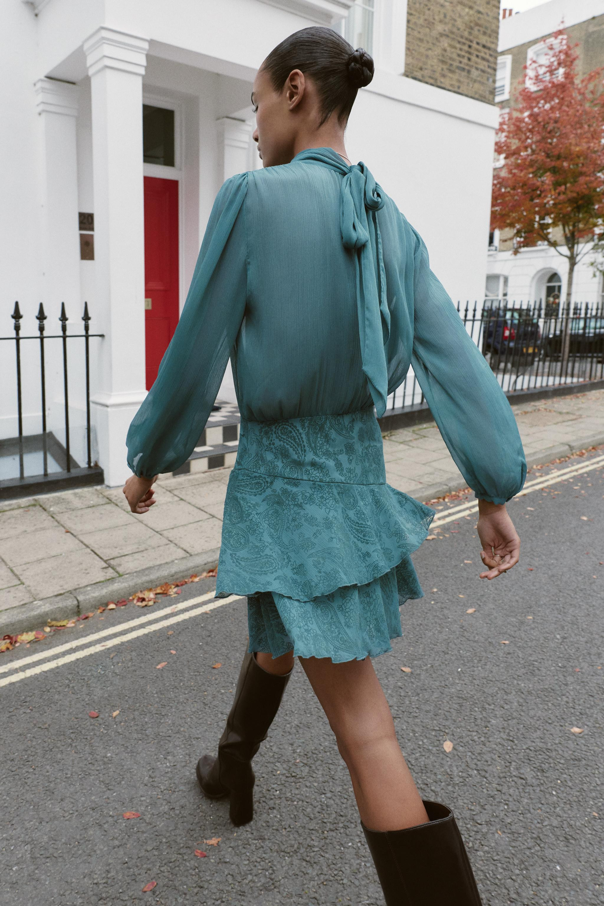RUFFLED COMBINED MINI DRESS | Zara UK