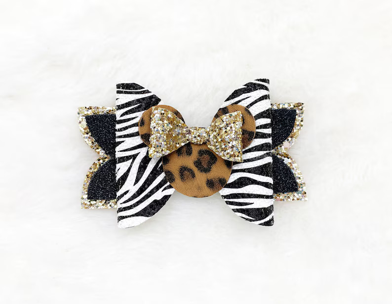 Zebra Leopard Print Hair Bow: Glitter Animal Kingdom Baby Headband - Etsy | Etsy (US)