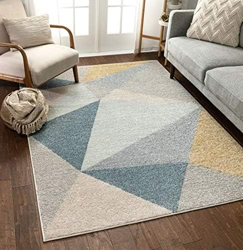 Well Woven Easton Modern Abstract Geometric Triangles Blue, Gold & Grey Area Rug 5x7 (5'3" x 7'3"... | Amazon (US)
