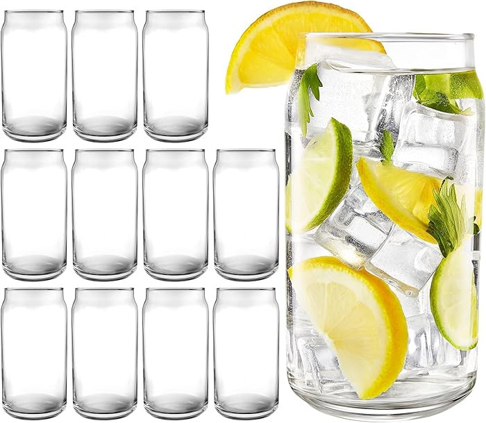 16 oz Can Shaped Glass Cups, Set of 12 Beer Can Glasses, Aesthetic Soda Can Cup Clear Glass Tumbl... | Amazon (US)