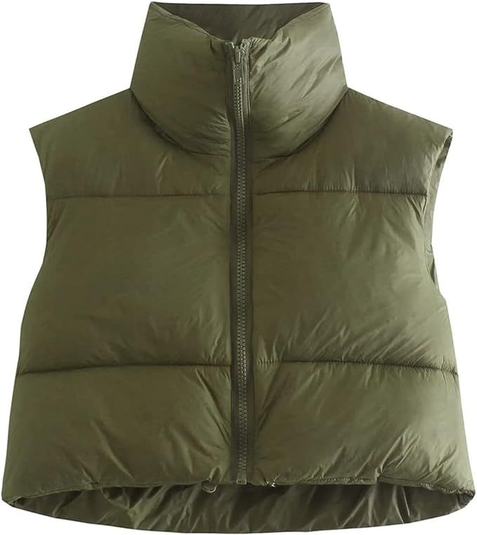 KEOMUD Women's Winter Crop Vest Lightweight Sleeveless Warm Outerwear Puffer Vest Padded Gilet | Amazon (US)