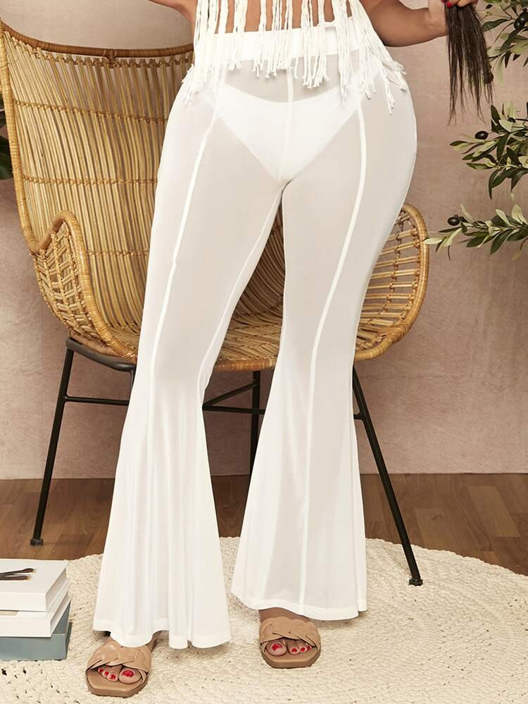 SHEIN SXY Sheer Mesh Flare Leg Pants Without Panty | SHEIN
