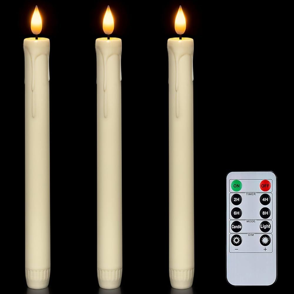 Homemory 3 Pcs Flameless Taper Candles with Remote Timer Dimmer, 9.6" Ivory LED Candlesticks Batt... | Amazon (US)