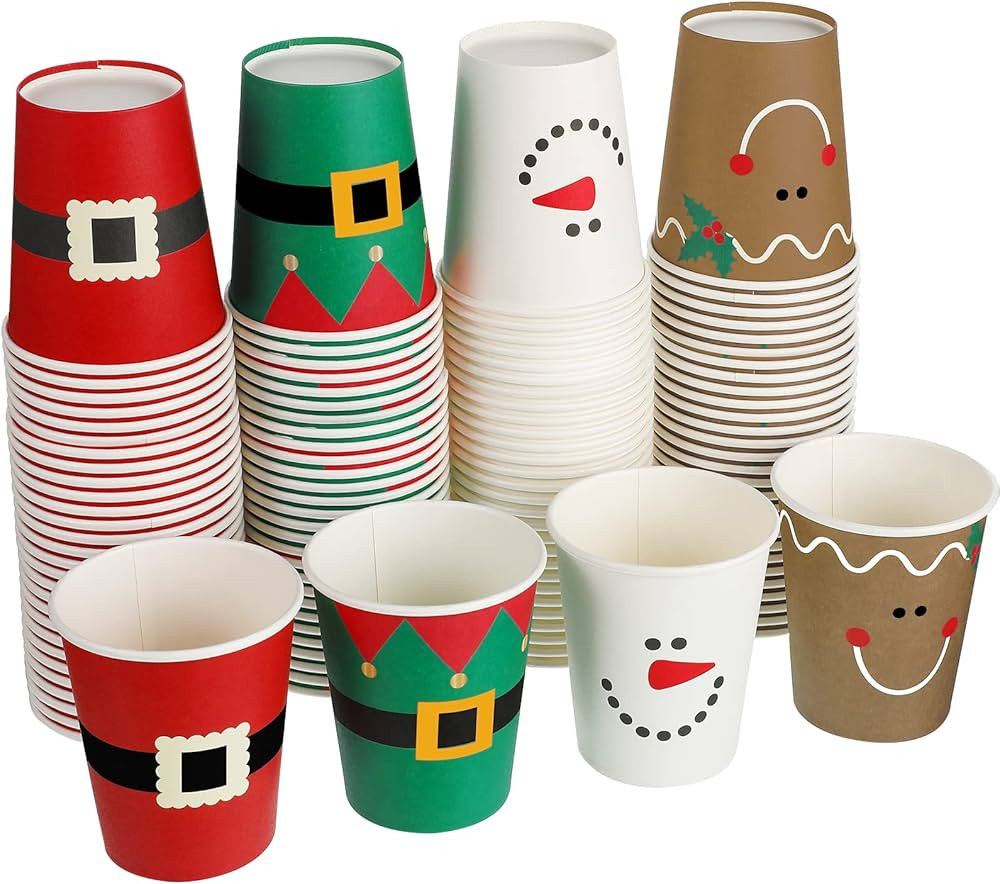 100 Pieces Christmas Paper Cups Xmas Disposable coffee Cups Snowflake Santa Elf Snowman Elk Chris... | Amazon (US)