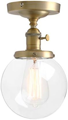 Pathson Industrial Brass Semi-Flush Mount Ceiling Light, Vintage Style Pendant Lighting, Glass Sh... | Amazon (US)