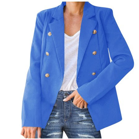 UPPADA Womens Solid Color Casual Blazer Long Sleeve Lapel Jacket Double Breasted Outerwear Coats Wor | Walmart (US)