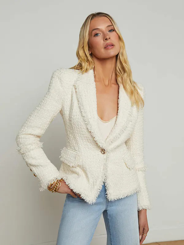 Kaisley Tweed Blazer in Vintage White | L'AGENCE | L'Agence