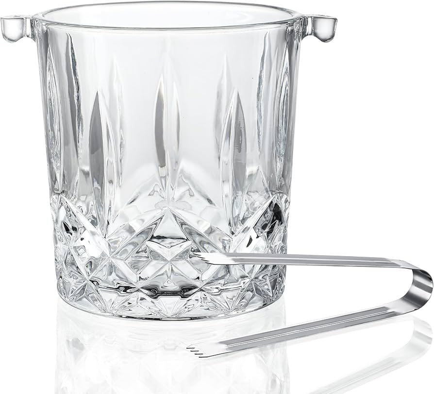 30.4oz Glass Ice Bucket with Handle Ice Tong 5 * 4.1inch Crystal Clear Cocktail Wine Champagne Co... | Amazon (US)