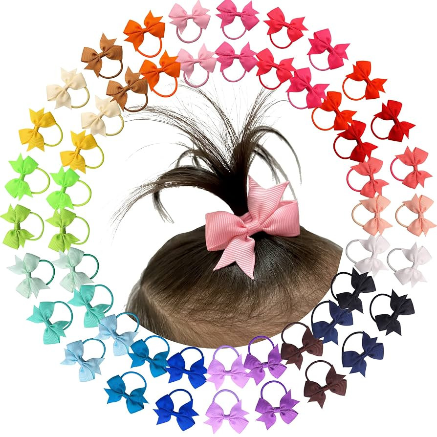 Baby Hair Ties with Bows,50pcs 2inch Baby Hair Bows Durable Rubber Bands Ponytail Holders Toddler... | Amazon (US)