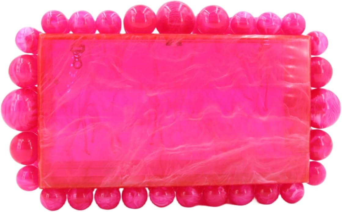 Women Acrylic Evening Clutch Shoulder Bag Marble Square Box Bead Purses for Wedding Party | Amazon (US)