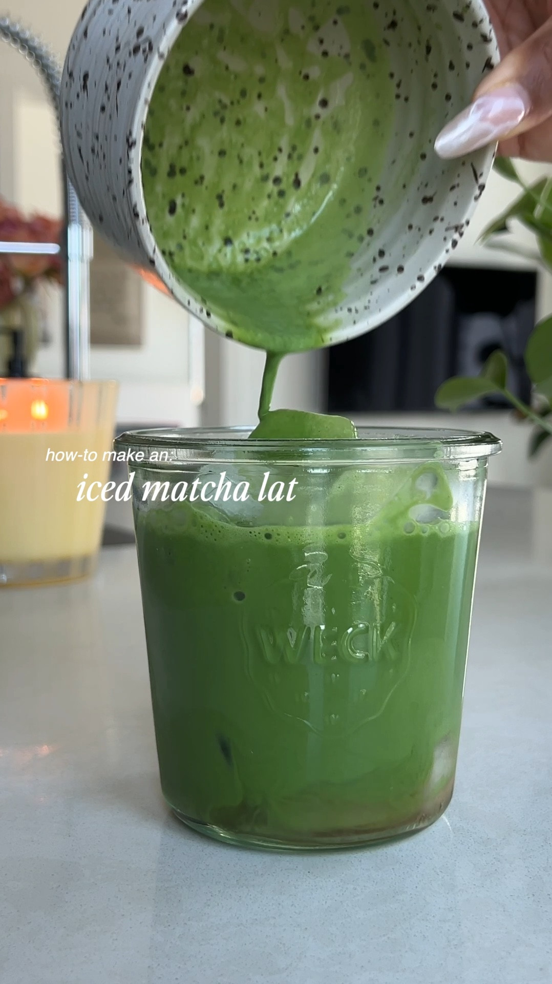 Matcha Latte Recipe :)

1. Boil water to 160°F in kettle 

2. Scoop 1 or 1/2 teaspoon of matcha powder (I use @ippodoteausa Ummon matcha)

3. Grab your sifter and sift ceremonial grade matcha powder into your bowl/chawan

4. Pour about 1oz of warm (not boiling) water over matcha powder in bowl/chawan

5. Grab bamboo whisk and whisk matcha for about 30 seconds following an ‘M’ or ‘W’ motion. 

6. Grab your glass & add 1 tablespoon of syrup (i use a homemade vanilla lavender syrup)

7. Fill your glass with ice (I use @weckjars)

8. Pour 4oz of @califiafarms organic oat barista blend 

9. Pour matcha from your bowl/chawan into your glass

10. Stir, sip and enjoy :)