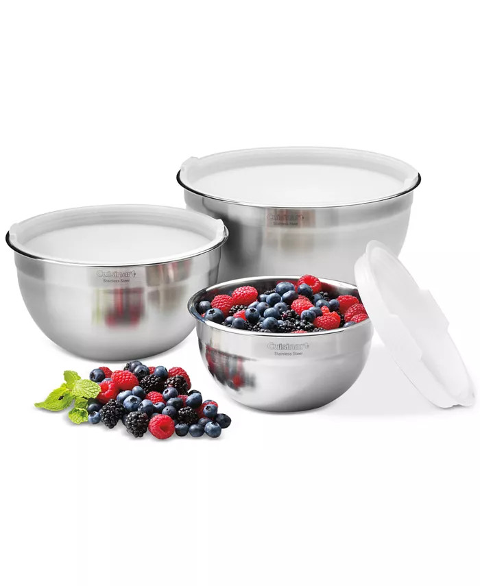 Stainless Steel Mixing Bowls with Lids, Set of 3 | Macy's