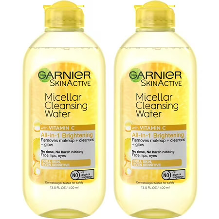 Garnier Micellar Water with Vitamin C Facial Cleanser & Makeup Remover Brightening & Hydrating For All Skin Types Vegan Cruelty Free 13.5 Fl Oz (400mL) 2 Count | Walmart (US)