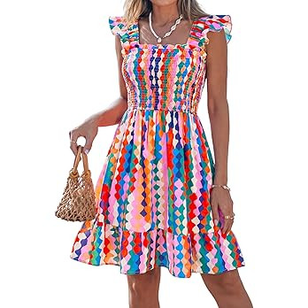 popvil Women Short Dress 2026 Summer Cute A-Line Mini Dress Square Neck Casual Flowy Sleeveless R... | Amazon (US)