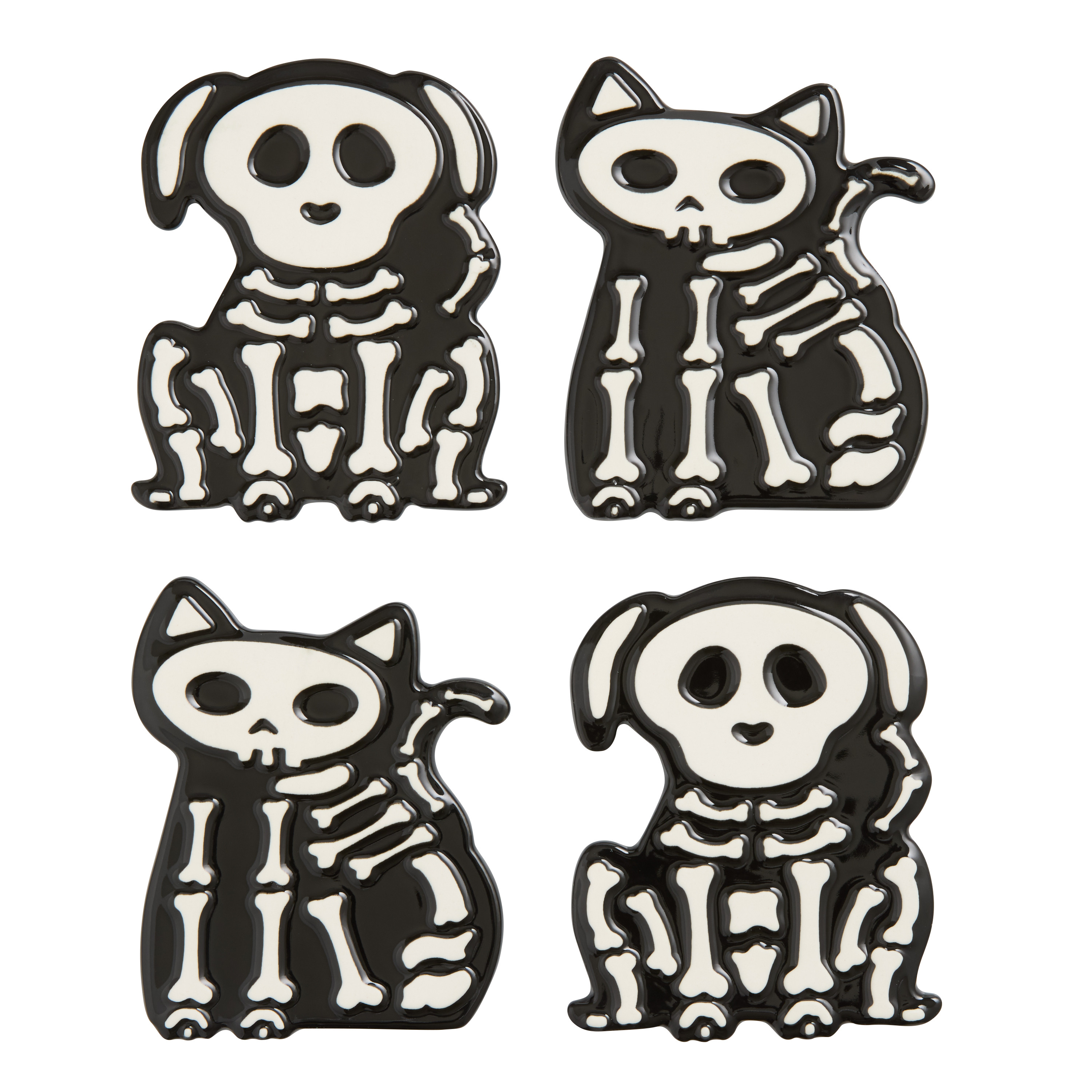 Black and White Ceramic Skeleton Pet Coasters 4 Pack | World Market