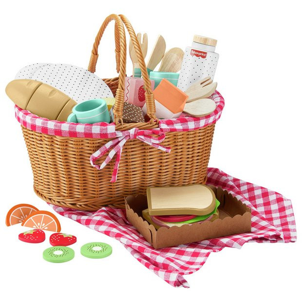 Fisher-Price Pretend Play Set Wooden Picnic Basket with Food | argos.co.uk