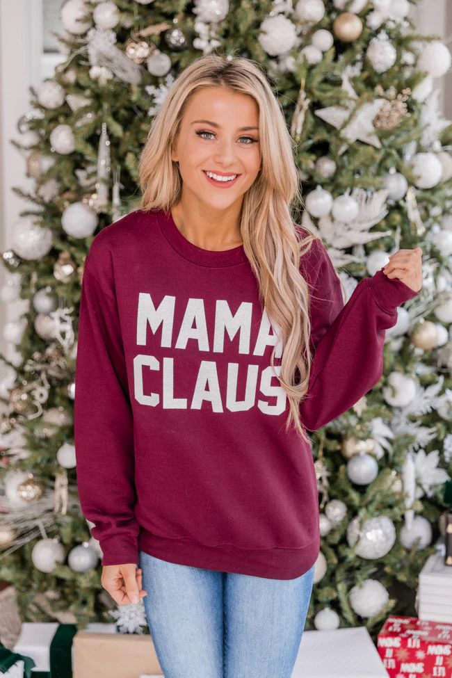 Mama Claus Graphic Maroon Sweatshirt | The Pink Lily Boutique
