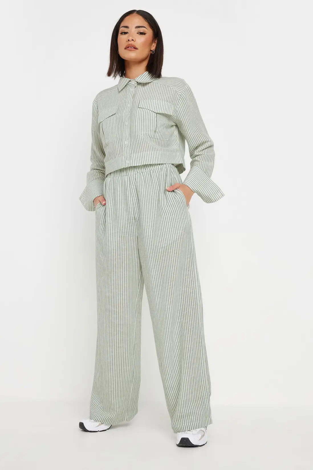 Blue PixieGirl Petite Linen Stripe Wide Leg Trousers | Dorothy Perkins | Dorothy Perkins (UK)
