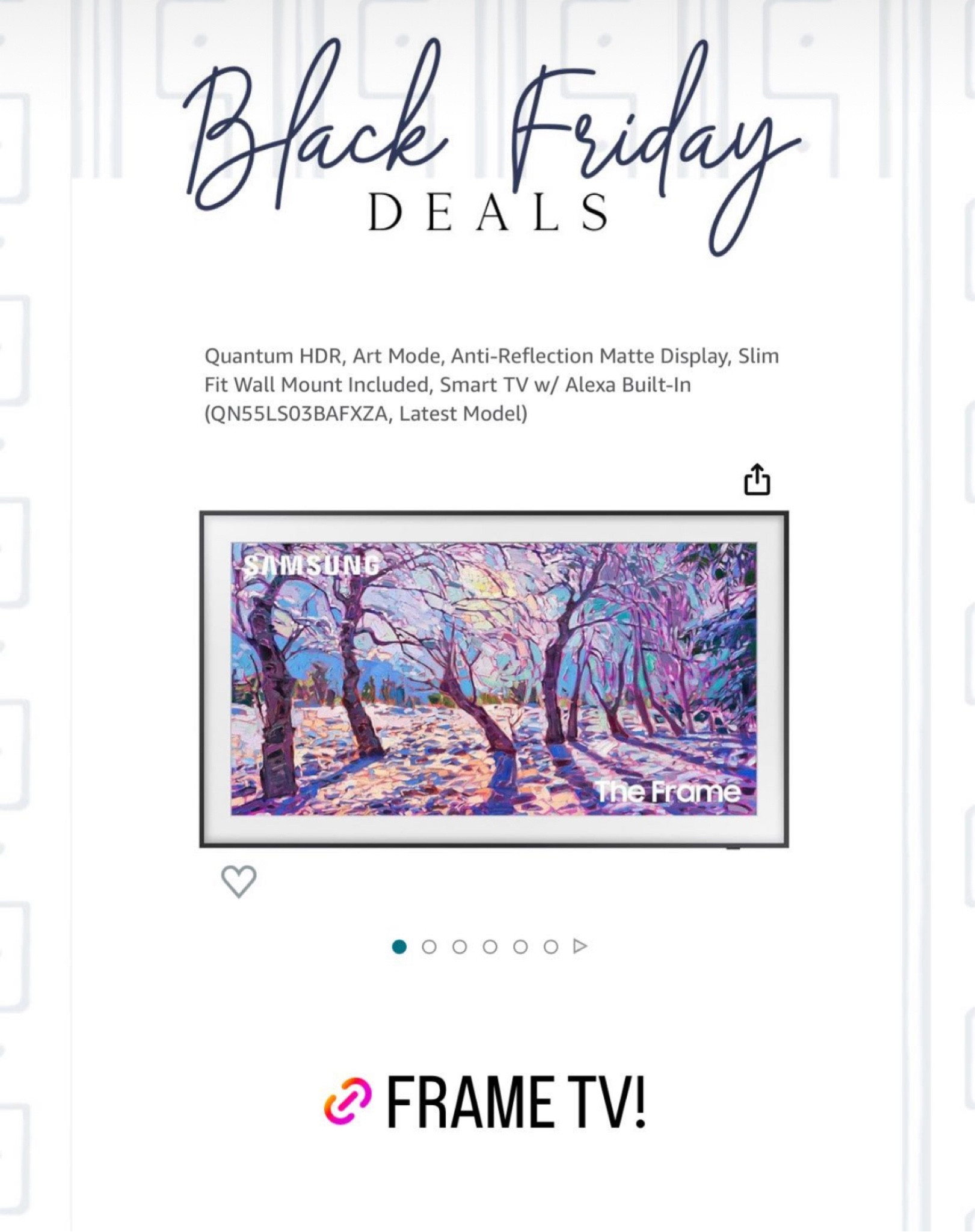 Frame tv cyber week deal Black Friday deals 

#LTKsalealert #LTKCyberWeek #LTKhome