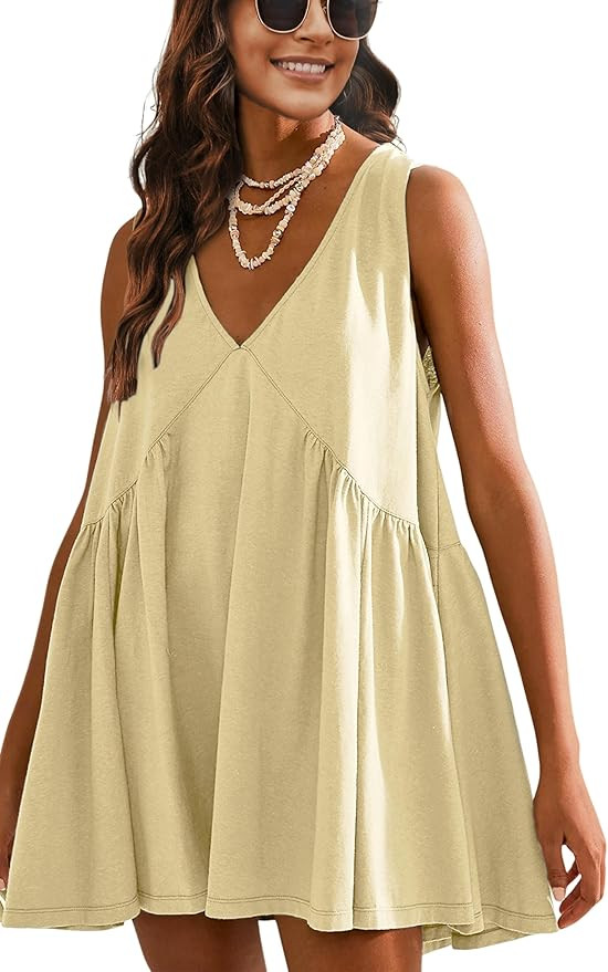 Athlisan Womens Summer Sleeveless Mini Dress Casual Loose V Neck Sundress with Pockets | Amazon (US)