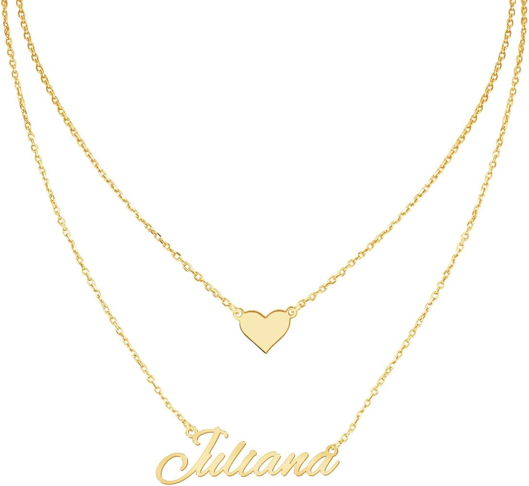 MeMoShe Layered Choker Name Necklace Personalized with Heart, Custom Nameplate Pendant 18K Gold P... | Amazon (US)