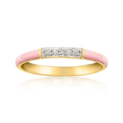 Ross-Simons Pastel Pink Enamel Ring With Diamonds in 18kt Gold Over Sterling Size 9 | Target