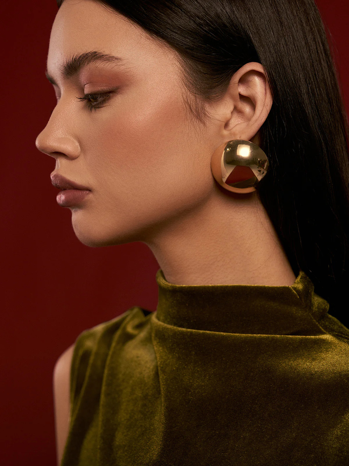 Glossy Half-Ball Stud Earrings | Commense