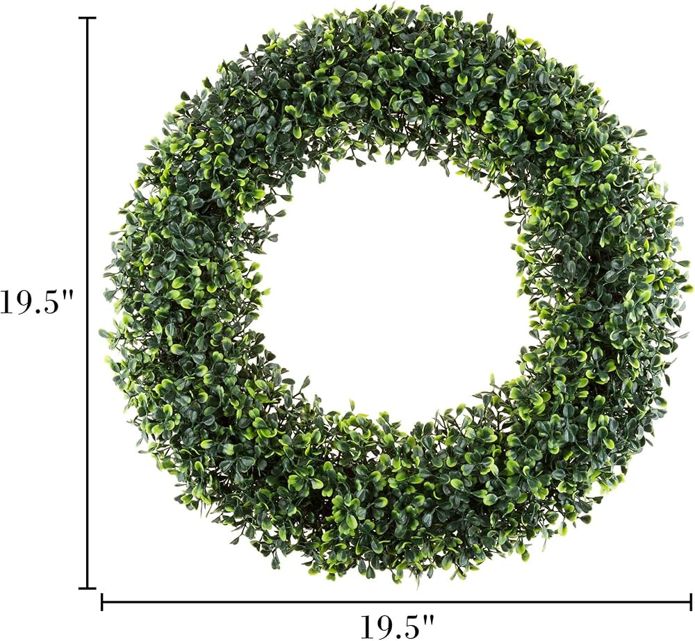 Boxwood Wreath - 19.5-Inch Round UV Resistant Artificial Spring, Summer, Fall, or Winter Wreath -... | Amazon (US)