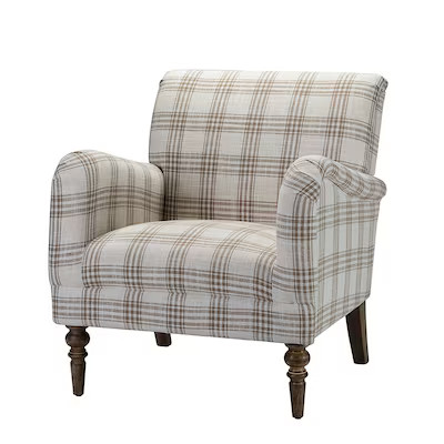 14 Karat Home Contemporary Gray Plaid Accent Arm Chair with Linen Fabric and Wood Frame | Lowe's