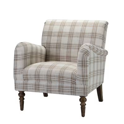 14 Karat Home Contemporary Gray Plaid Accent Arm Chair with Linen Fabric and Wood Frame | Lowe's