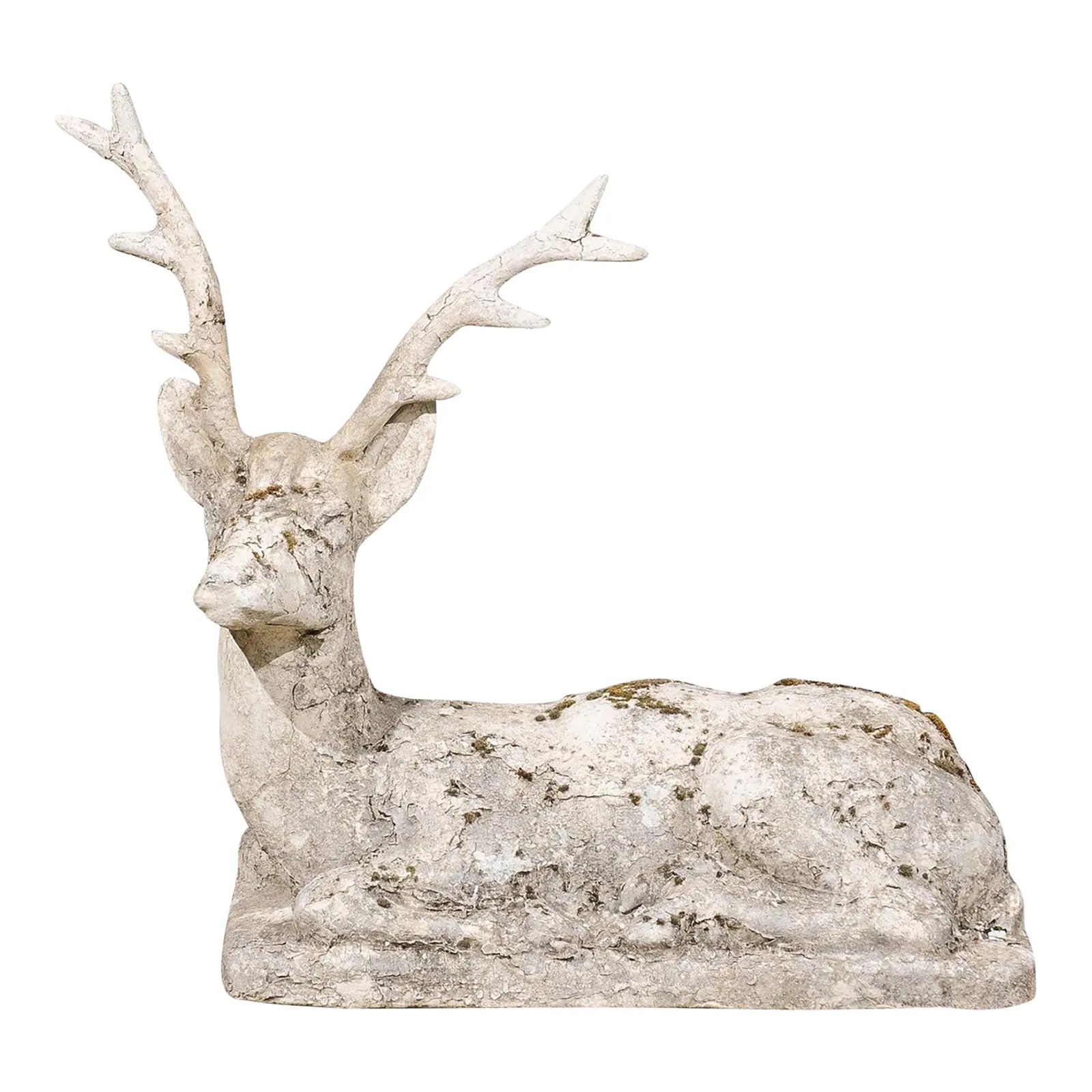 1920s English Reconstituted Stone Reclining Stag Sculpture with Aged Patina | Chairish