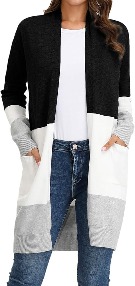 GRACE KARIN Women Color Block Striped Cardigan Sweaters Long Sleeve Open Front Sweater Coat with ... | Amazon (US)