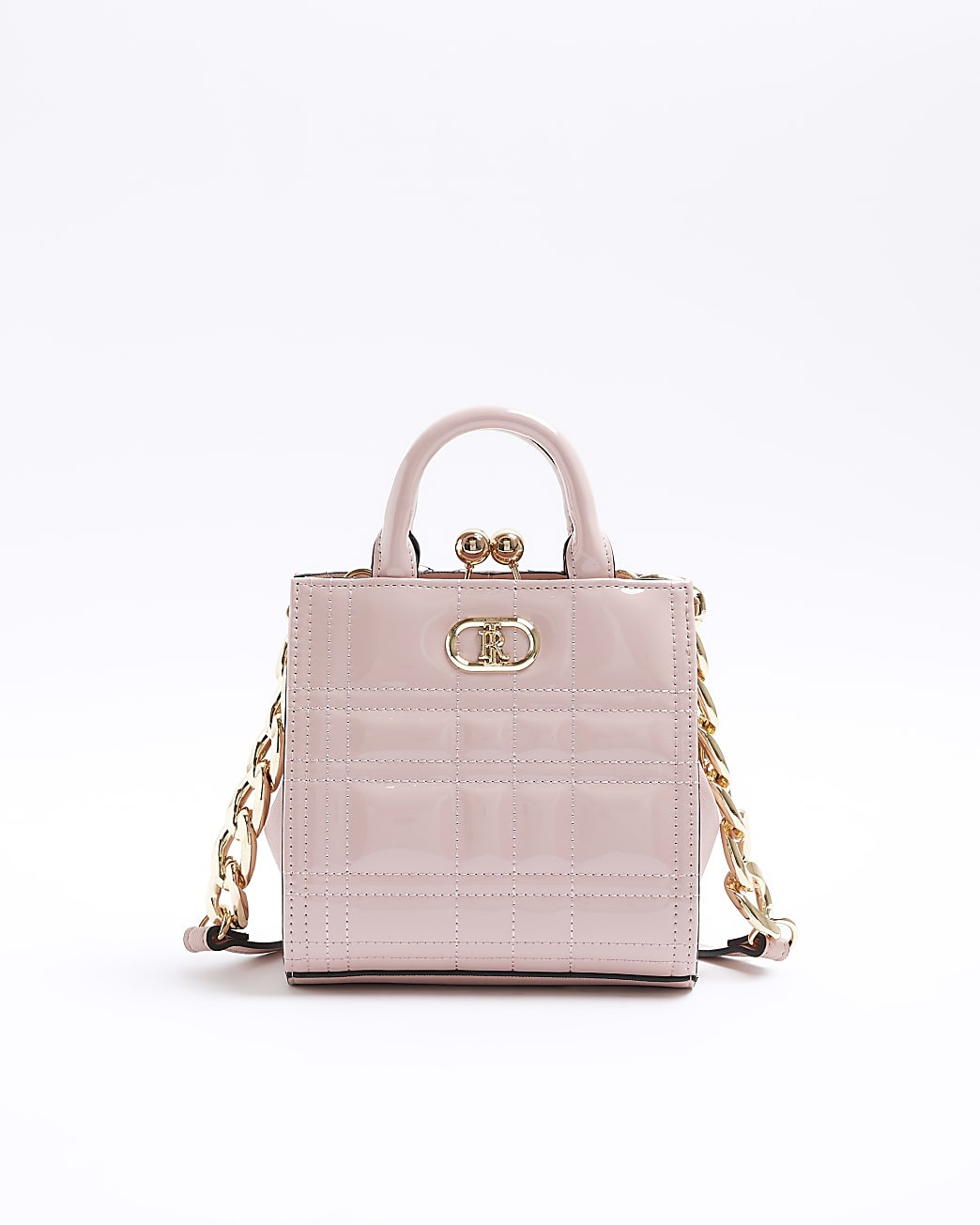 Pink quilted clip top cross body bag | River Island (UK & IE)