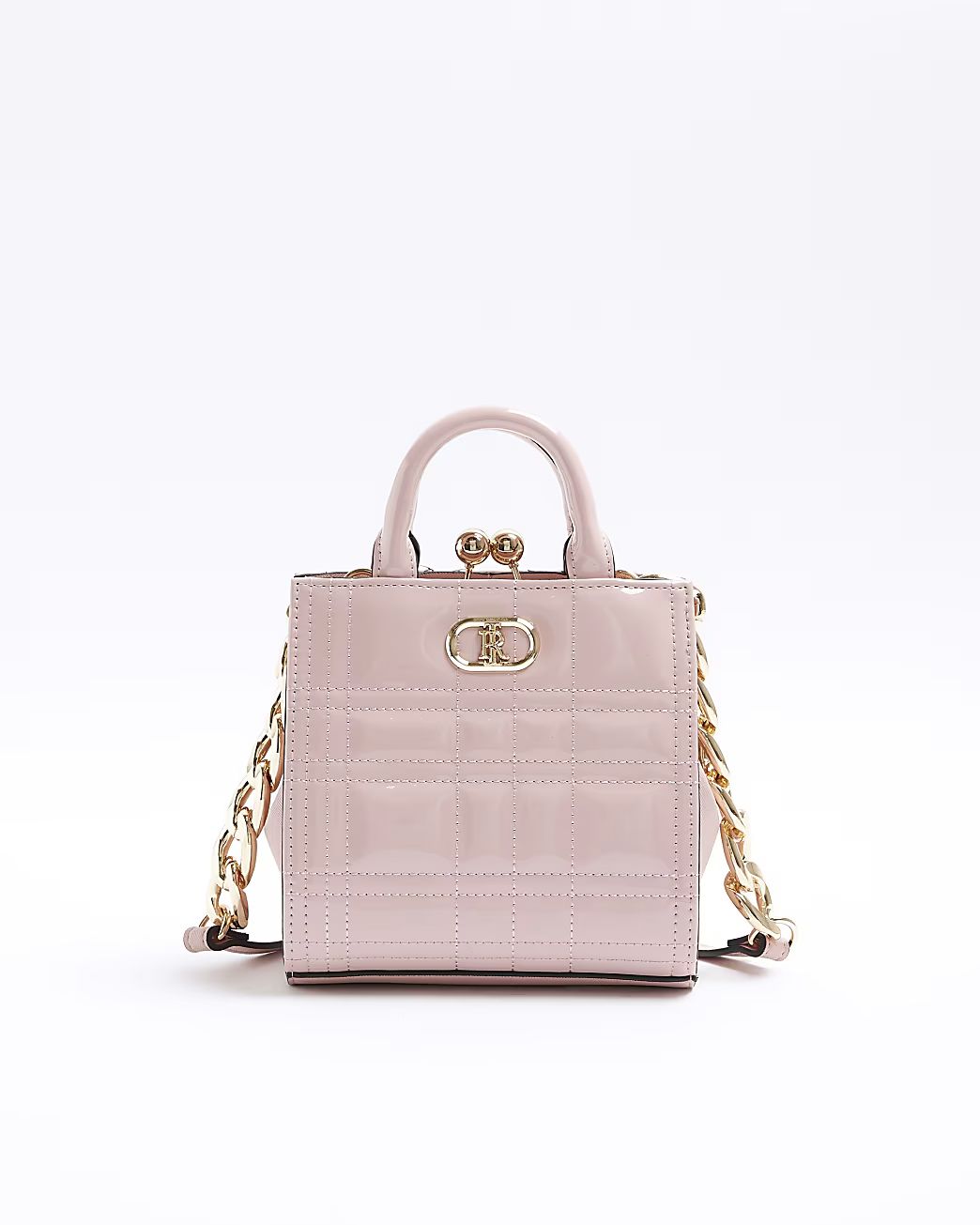 Pink quilted clip top cross body bag | River Island (UK & IE)