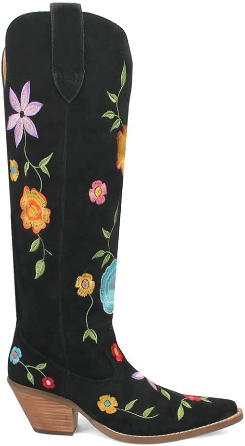Dingo Womens Flower Power Embroidered Floral Snip Toe Pull On Casual Boots Over the Knee Mid Heel... | Amazon (US)