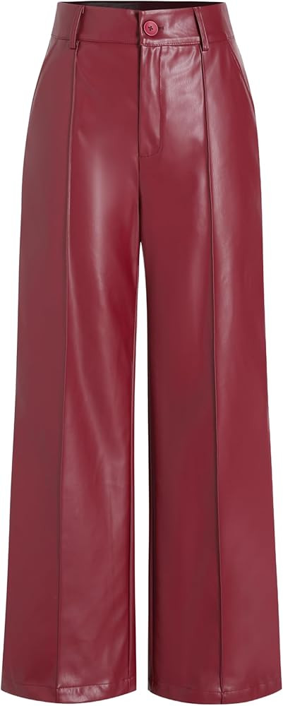 CIDER Faux Leather Solid High Waist Wide Leg Trousers | Amazon (US)